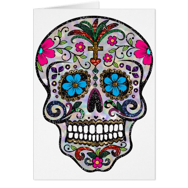 glitter Sugar Skull Hälsningskort (Framsidan)
