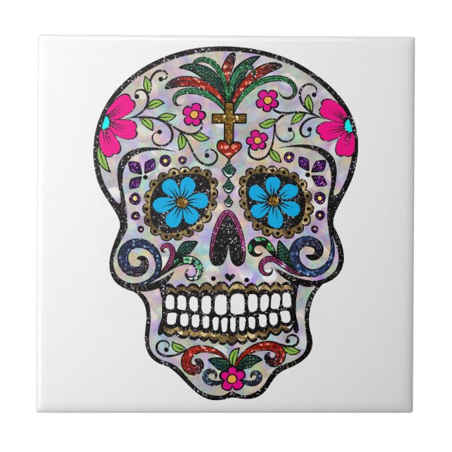 glitter Sugar Skull Kakelplatta (Framsidan)
