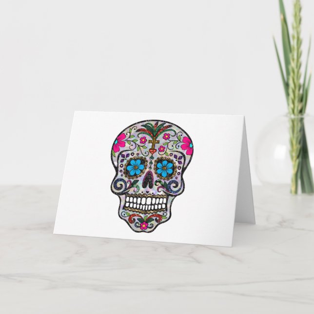 glitter Sugar Skull Kort (Framsida)