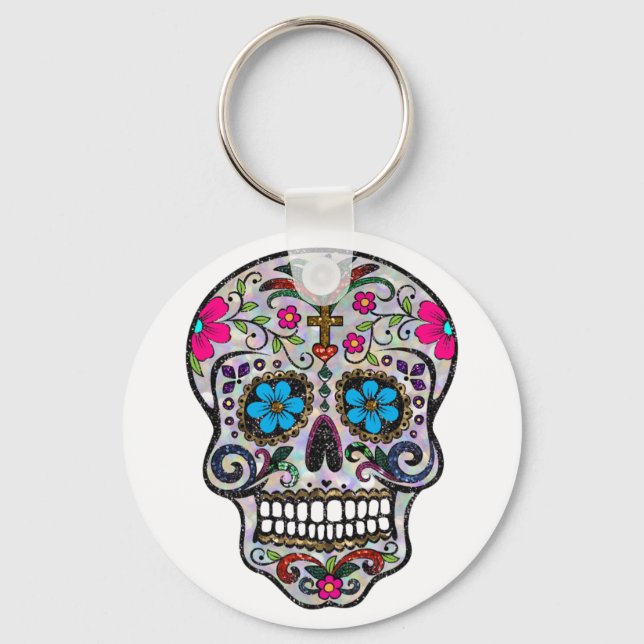 glitter Sugar Skull Nyckelring (Framsida)