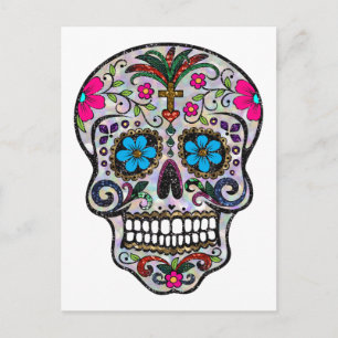 glitter Sugar Skull Vykort