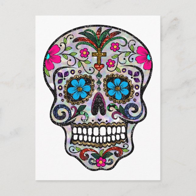 glitter Sugar Skull Vykort (Framsida)