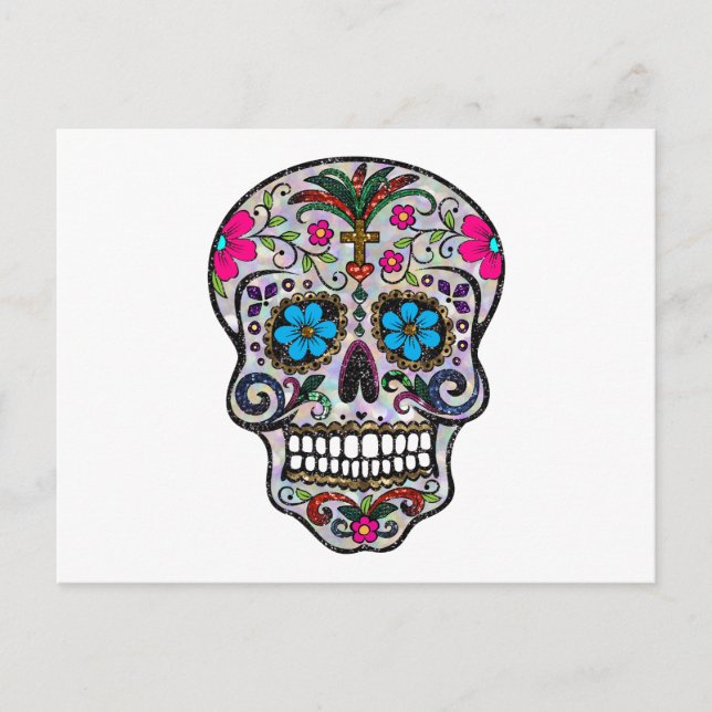 glitter Sugar Skull Vykort (Framsida)