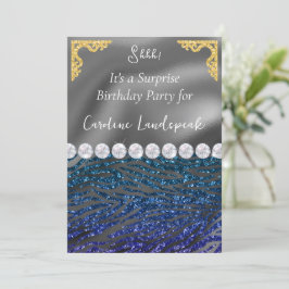 Glitter Surprise Birthday Blue Violet Zebra tryck Inbjudningar
