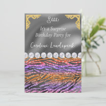 Glitter Surprise Birthday Lila Orange Zebra