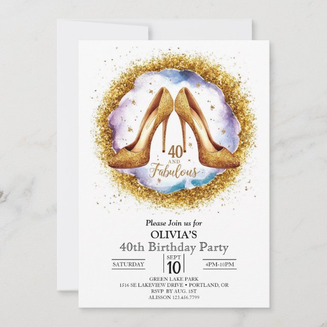 Glitter Surprise Digital Guld 40:e födelsedagen Inbjudningar (Framsida)