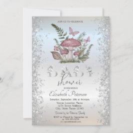 Glitter Svampar Fjärilar Silver Baby Shower Inbjudningar