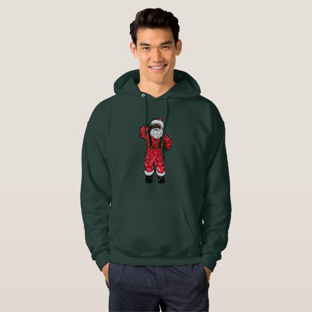 glitter svart jultomten julafton-tröja sweatshirt med luva (Hel framsida)