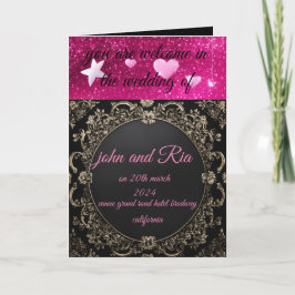 glitter svart rosa bröllop inbjudan