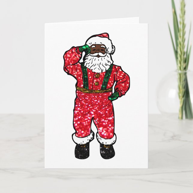 glitter svarta jultomten helgkort (Framsida)