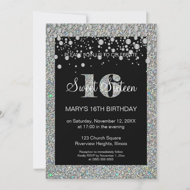 Glitter Sweet 16 Birthday bjudande Inbjudningar (Framsida)