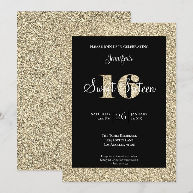 Glitter Sweet 16 Födelsedagsinbjudan Inbjudningar (Fram/baksida)