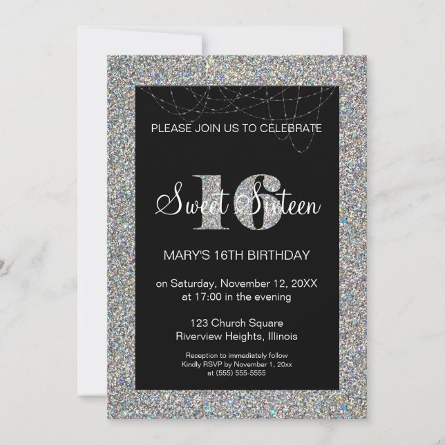Glitter Sweet 16 Födelsedagsinbjudan Inbjudningar (Framsida)