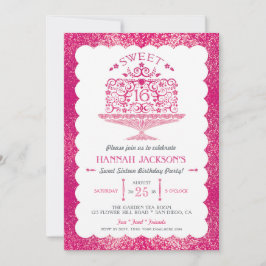 Glitter Sweet sixteen Lacy Birthday Cake Party Inbjudningar