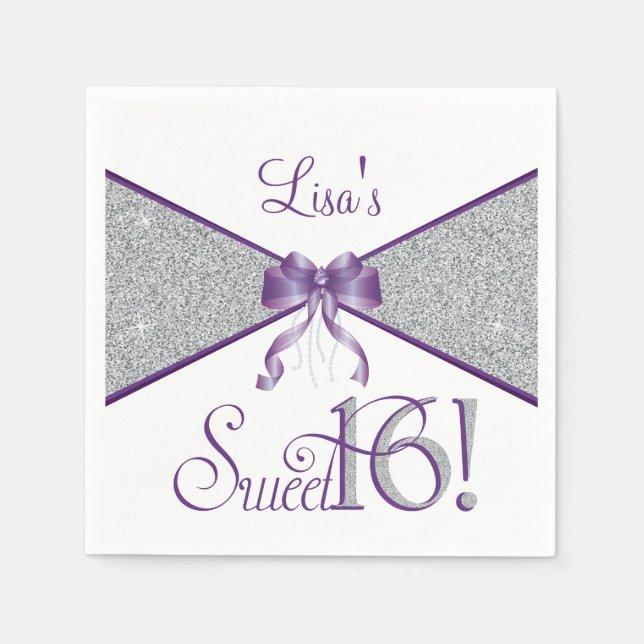 Glitter, Sweet sixteen, Lila Napkins Pappersservett (Framsidan)