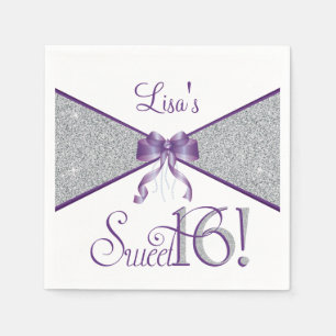 Glitter sweet sixteen, purpurfärgade servetter