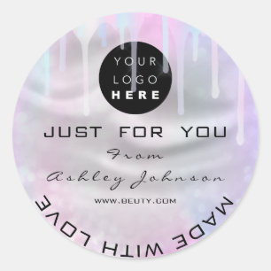 Glitter - Tack Logotyp Holograph Made Graay Kärlek Runt Klistermärke