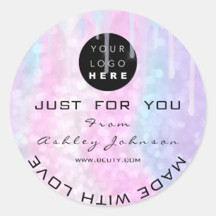 Glitter - Tack Logotyp Holograph Made Rosa Blue Runt Klistermärke