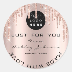 Glitter Tack Logotyp Ro Guld med Kärlek Runt Klistermärke