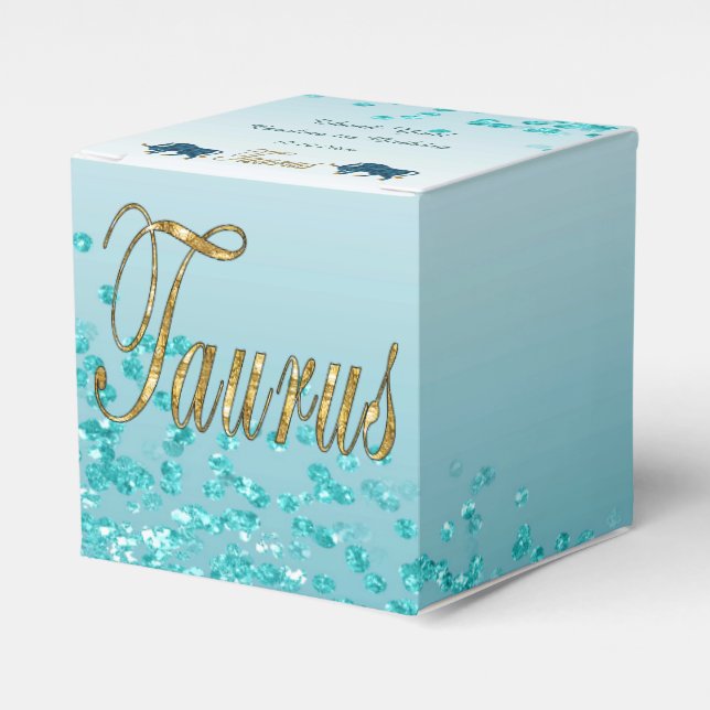 Glitter Taurus & Teal Blue Glitter Birthday Presentaskar (Framsidan Sidan)