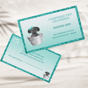 Glitter Teal Grönt Modern Pet Groomer Visitkort