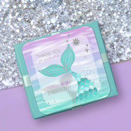 Glitter Teal Sjöjungfru Birthday Tack Favor Fyrkantigt Klistermärke