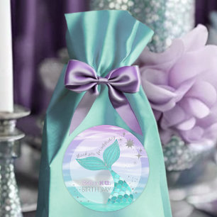 Glitter Teal Sjöjungfru Svan födelsedag Tack för f Runt Klistermärke
