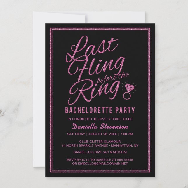 Glitter tittar på det sista Fling Bachelorette Par Inbjudningar (Framsida)