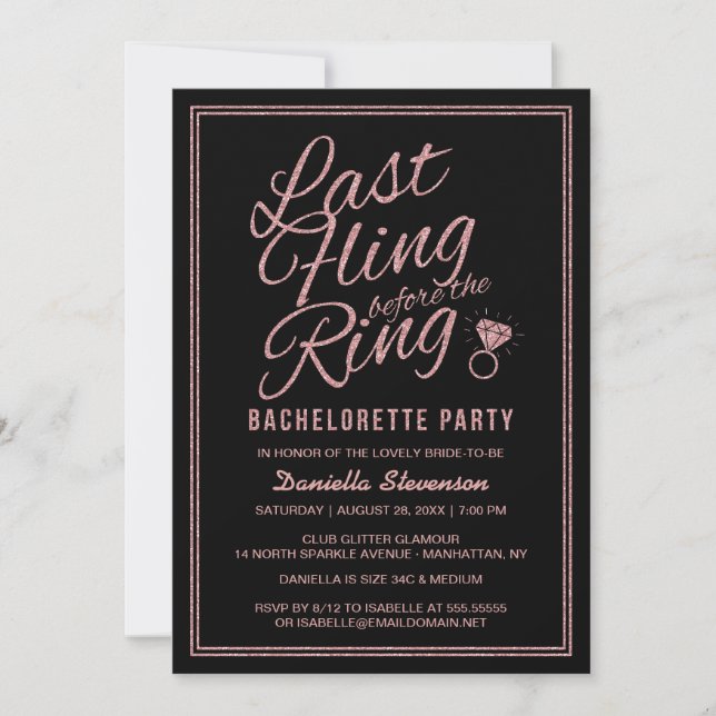 Glitter tittar på det sista Fling Bachelorette Par Inbjudningar (Framsida)