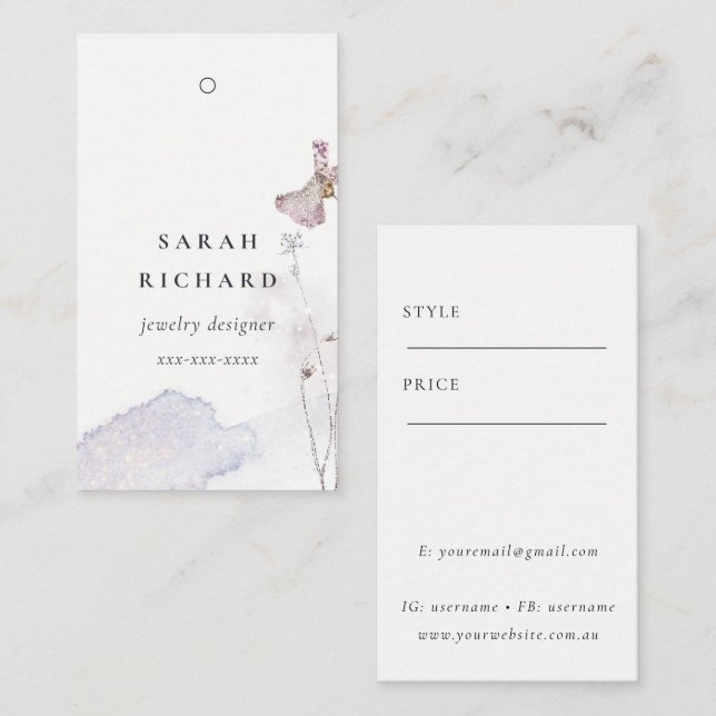 Glitter tryckta flödor minimalt enkelt Prist Märkr Visitkort (Fram/baksida)