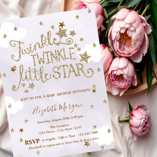 Glitter Twinkle Little Star Lavendel Baby Shower Inbjudningar