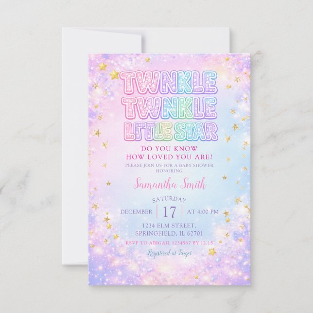 Glitter Twinkle Twinkle Little Star Baby Shower Inbjudningar (Framsida)
