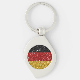 Glitter Tyskland Flagga med miniatyrdiagram Swirl Silverfärgad Nyckelring