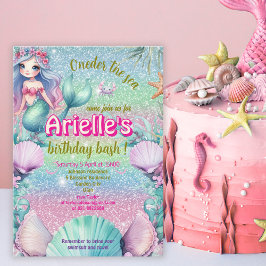 Glitter Under havet Mermaid födelsedag  Inbjudningar