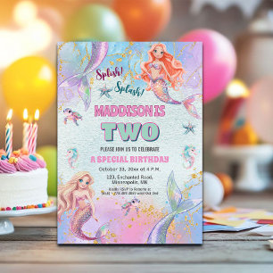 Glitter Under havet Sirener 2-års födelsedagsfest Inbjudningar