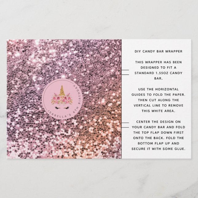 Glitter Unicorn Birthday Candy Pub Wrapper (Framsida)