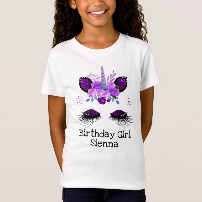 Glitter Unicorn Birthday Girl Shirt T (Framsida)