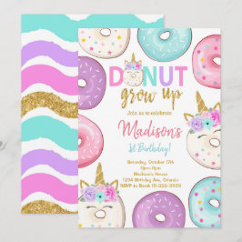 Glitter Unicorn Donuts Birthday bjudande Inbjudningar