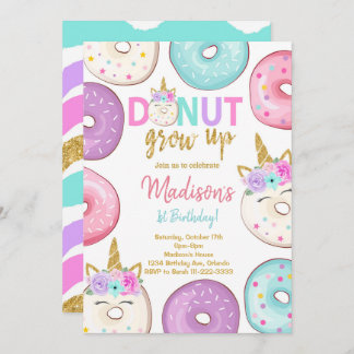 Glitter Unicorn Donuts Birthday bjudande Inbjudningar