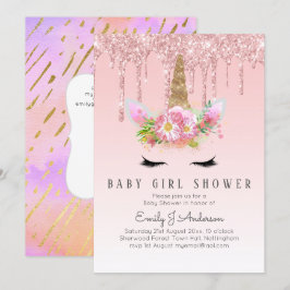GLITTER UNICORN Flicka Shower Rosa Guld Inbjudningar
