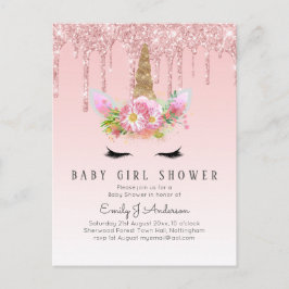 GLITTER UNICORN Flicka Shower Rosa Guld Vykort