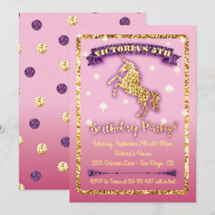 Glitter Unicorn Födelsedagsfest inbjudan