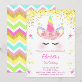 Glitter Unicorn-födelsedagsinbjudan Inbjudningar