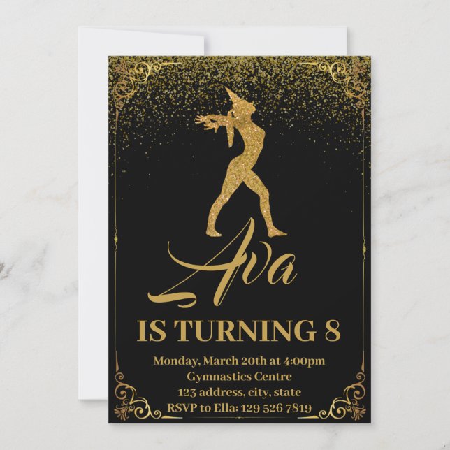 Glitter Unicorn Gymnastics Birthday-inbjudan Inbjudningar (Framsida)