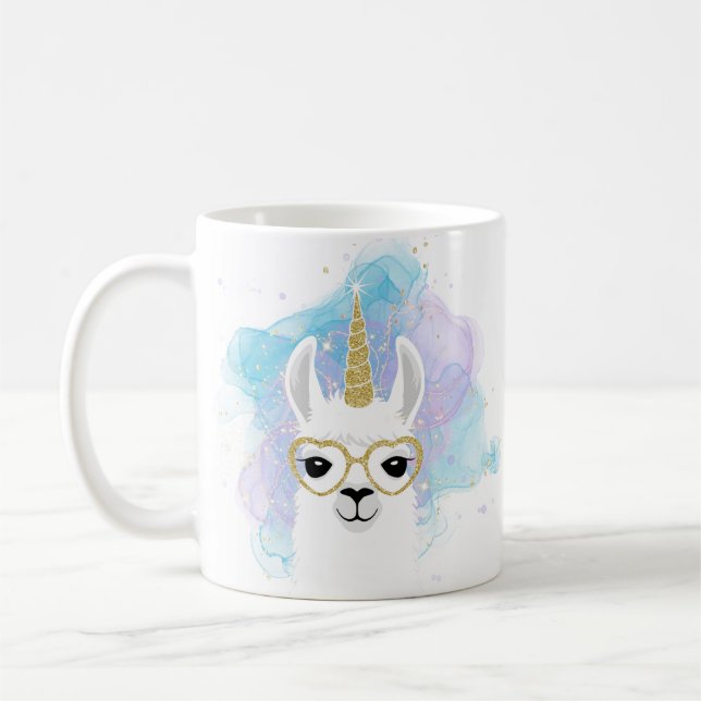 Glitter Unicorn Llama Mugg (Vänster)