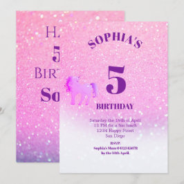 Glitter Unicorn Magic Lila Cute Birthday Inbjudningar
