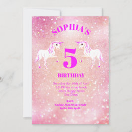 Glitter Unicorn Magic Rosa Cute Birthday Inbjudningar