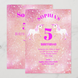 Glitter Unicorn Magic Rosa Cute Birthday Inbjudningar