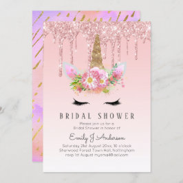 Glitter Unicorn MÖHIPPA Rosa Guld-drivning Inbjudningar