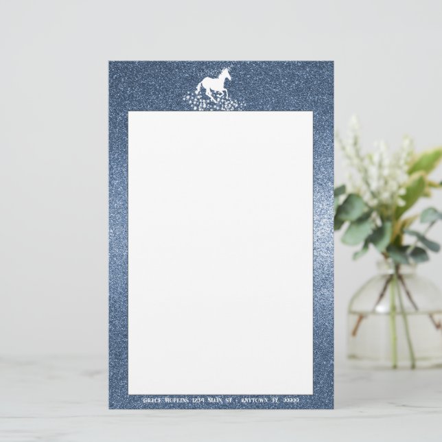 Glitter Unicorn och Stars | Blåformatmall Brevpapper (Stående Fram)